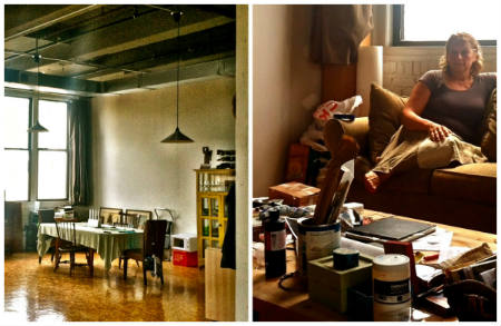 The apartment's soaring ceilings (left) and bright, natural light attracted artist Ruth (right) to Unit 201.