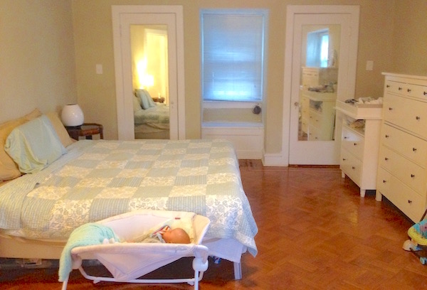 The Garlands' youngest son William enjoys the calming paint hue in the master bedroom