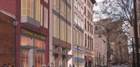 A rendering of the future retail and residential spaces at 1118-28 Chestnut.  Image courtesty of Plan Philly.