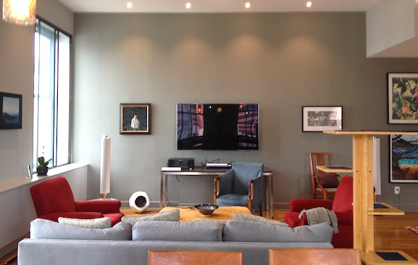 Anne and Richard removed a large wall unit from the living room, repainted and installed recessed lighting