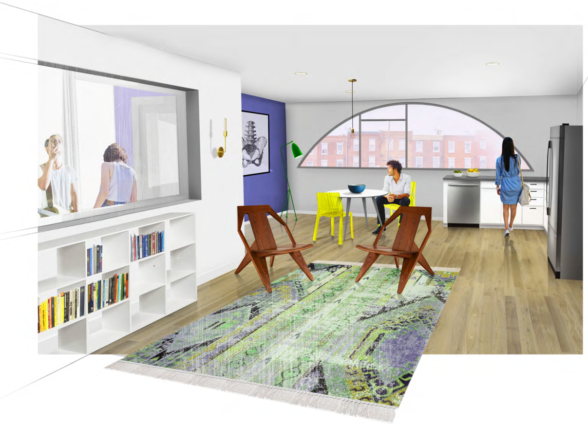 Another rendering of the interior living space in a Kensington Yards unit