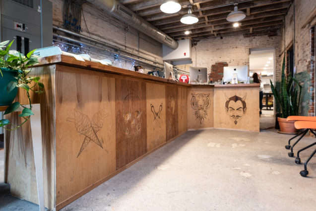 Wooden Work Desks with custom designs at Fireball Printing 