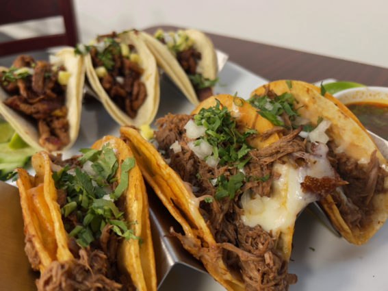 A close up shot of some of the tacos at La Capital Mexican Grill