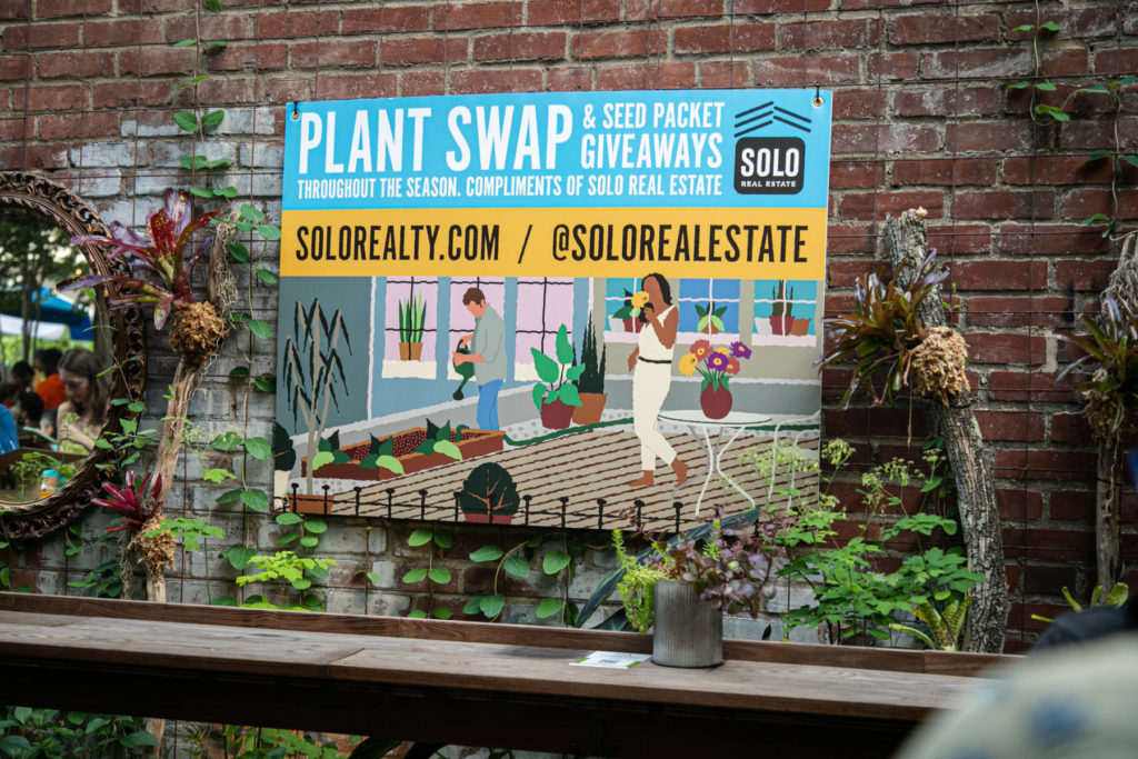 Solo Real Estate's plant swap sign is currently up at the PHS pop-up garden on South Street. Illustrated by Greg Dyson.