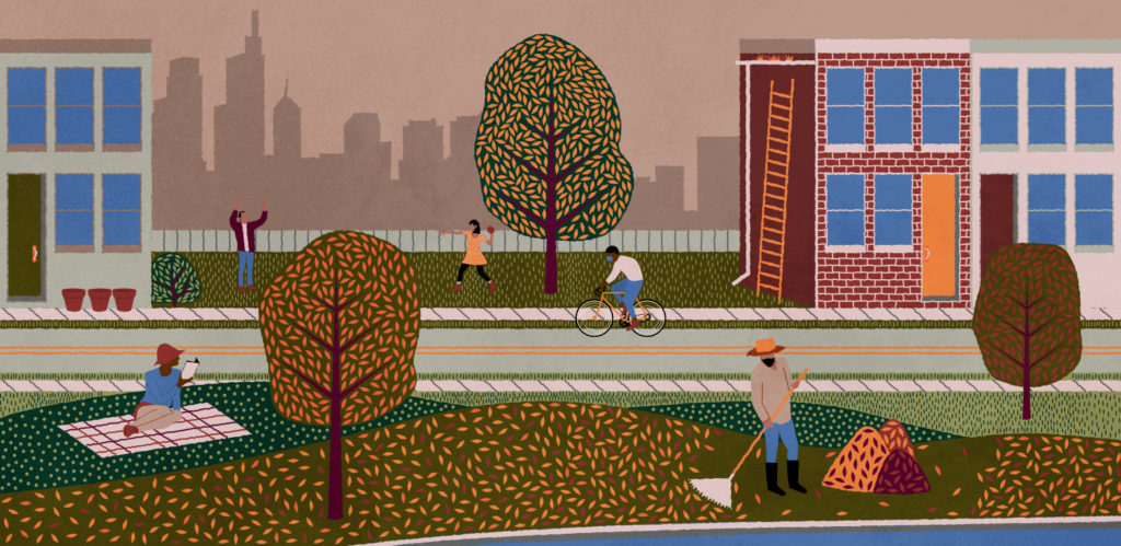 A series of city illustrations completed for our fall home maintenance checklist blog post.