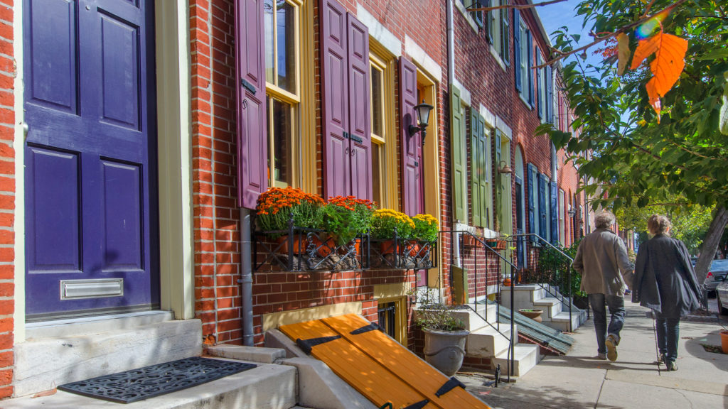 Colorful homes in Queen Village. Image: R Kennedy via Visit Philly