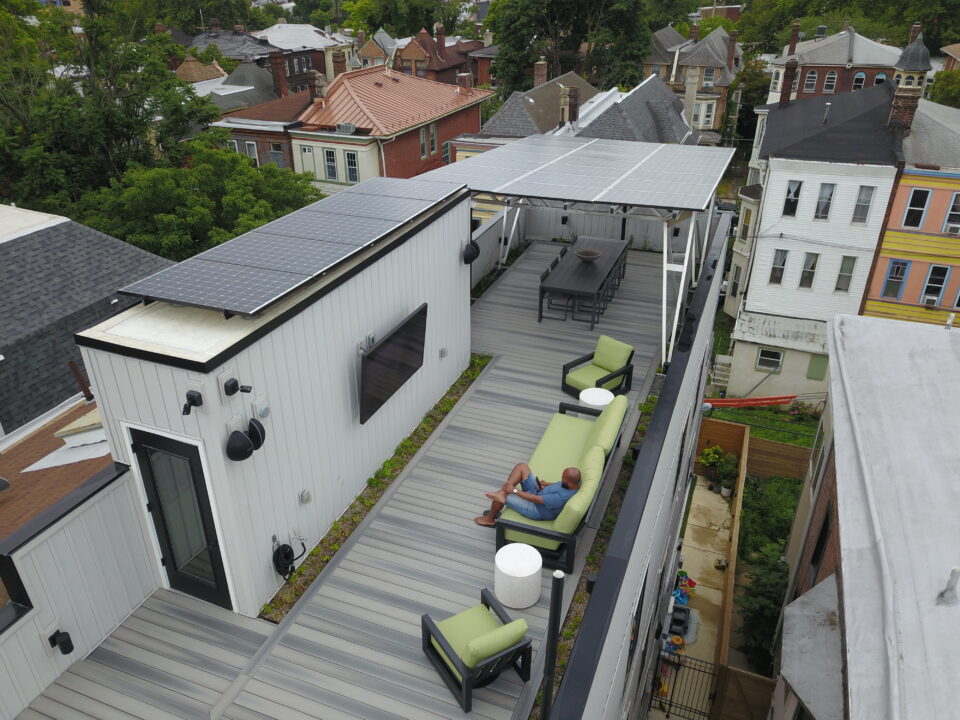 Image of rooftop rendering with solar panels on deck. Image: Solar States
