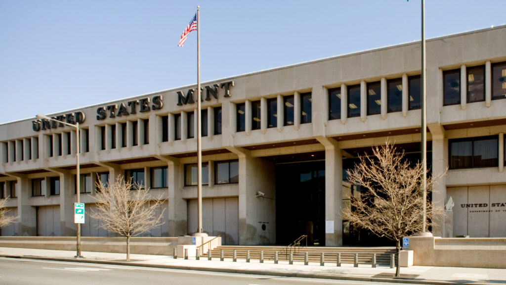 The US Mint, built in the Brutalist style in 1969, 151 N. Independence Mall. Image: VisIt Philly.
