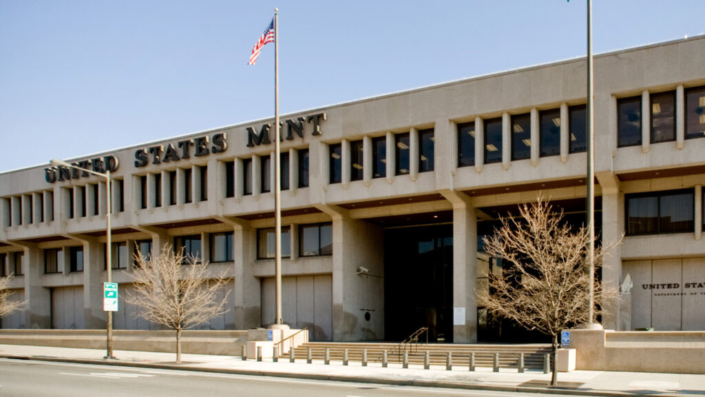 The US Mint, built in the Brutalist style in 1969, 151 N. Independence Mall. Image: VisIt Philly.