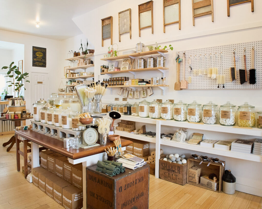 Good Buy Supply features a refill bar with hand soap, laundry detergent, dish soap, shampoo, and body wash. They also stock sustainable household products like bamboo toothbrushes,  beeswax wraps, and stainless steel coffee filters
Image: Jason Rusnock of Good Buy Supply.